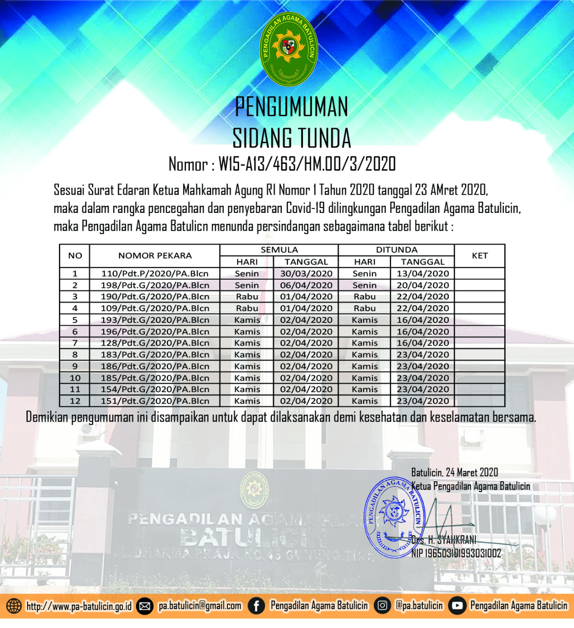 Pengumuman tunda sidang